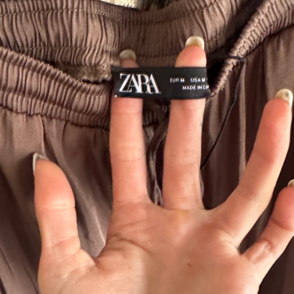 Zara deep olive satin draw string pant - Picture 2 of 5